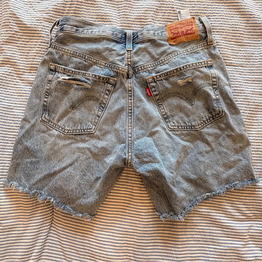 Levi's Light Gray Distressed Denim Cutoff Shorts